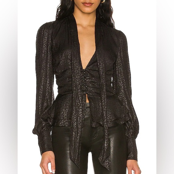 Tie Blouse in Black Bardot Size Small - Picture 1 of 2